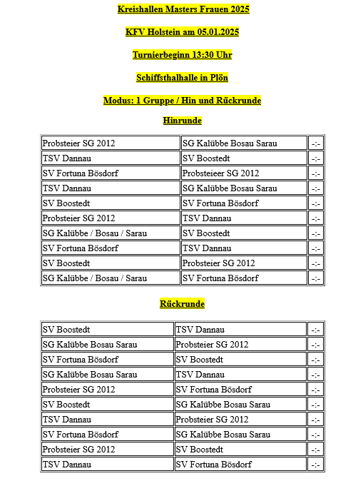 Masters Frauen Spielplan 2025. © 2024 hkmliga.de.tl