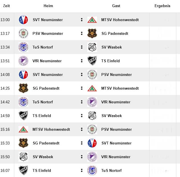 Spielplan PSV Neumünster Hallenmasters 2024. Quelle fussball.de